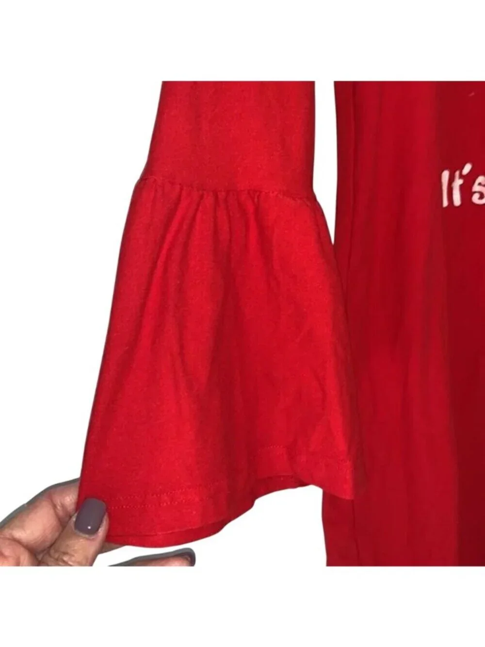 Derek Heart Santa It's A Long Story 3/4 Bell Sleeves Tee‎ Shirt Size Med 10/12